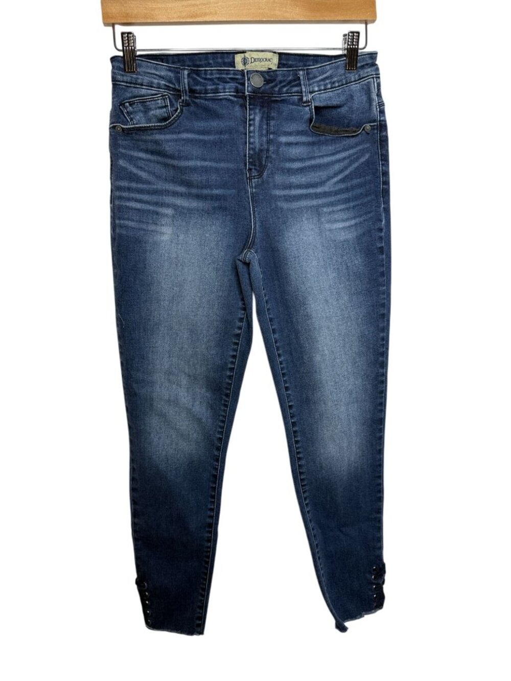 Democracy Womens 6 High Rise Ankle Jeans Grommet Raw Hem Stretch Denim